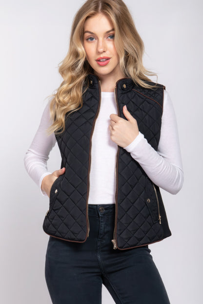 Suede Piping Quilted Padding Vest - Bejya