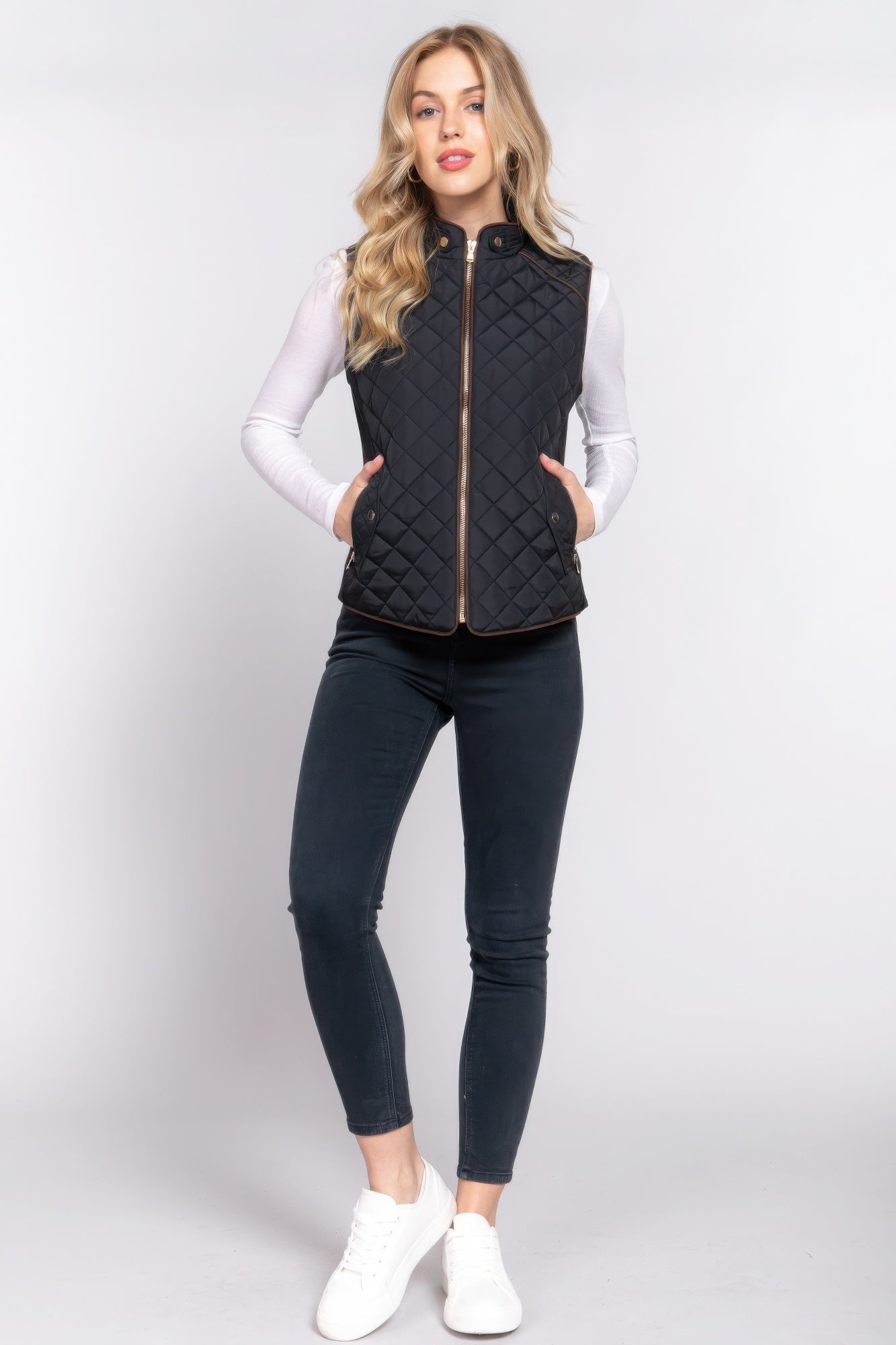 Suede Piping Quilted Padding Vest - Bejya