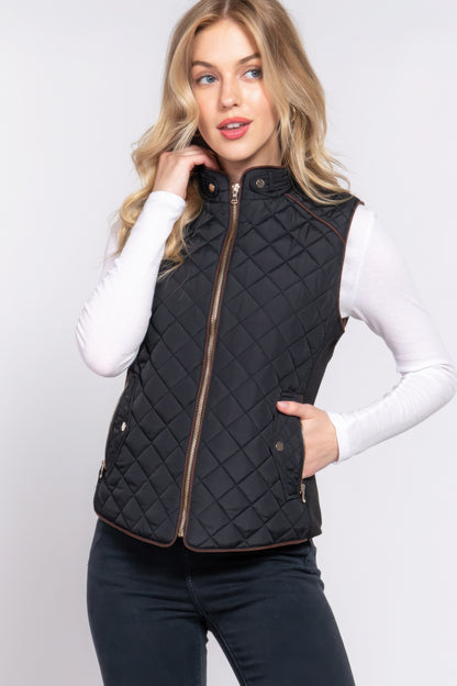 Suede Piping Quilted Padding Vest - Bejya