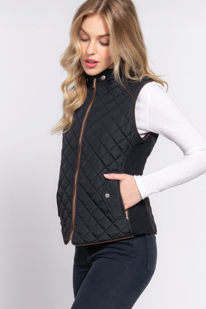 Suede Piping Quilted Padding Vest - Bejya