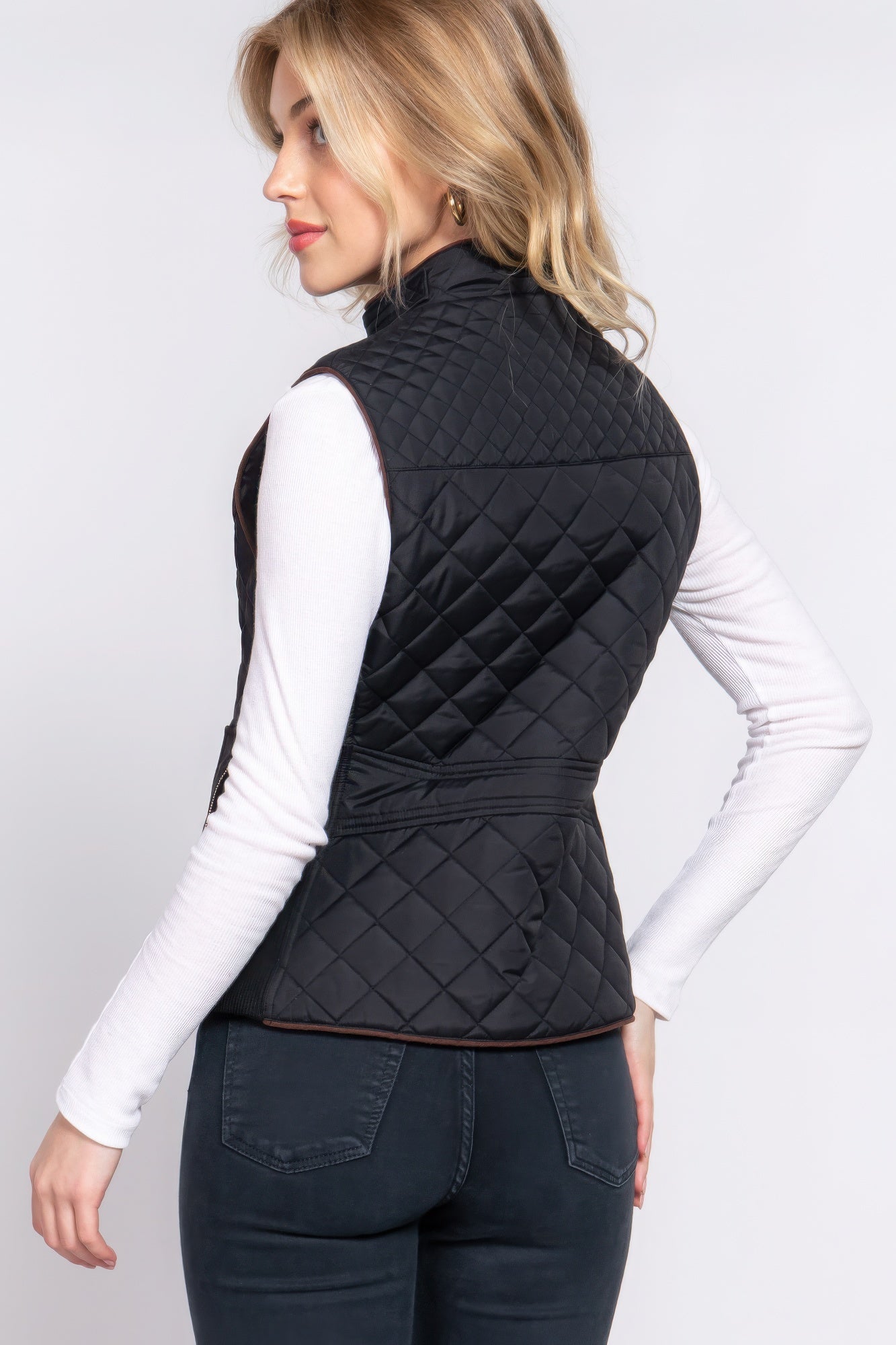 Suede Piping Quilted Padding Vest - Bejya