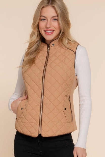 Suede Piping Quilted Padding Vest - Bejya