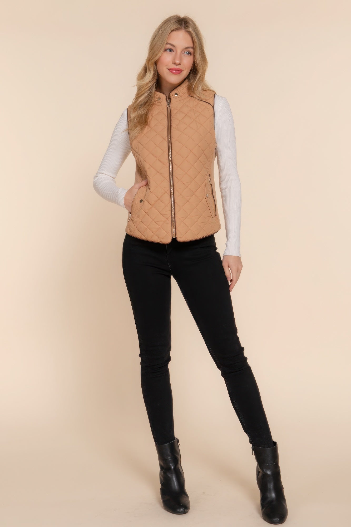 Suede Piping Quilted Padding Vest - Bejya