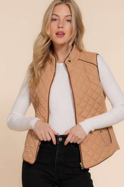 Suede Piping Quilted Padding Vest - Bejya