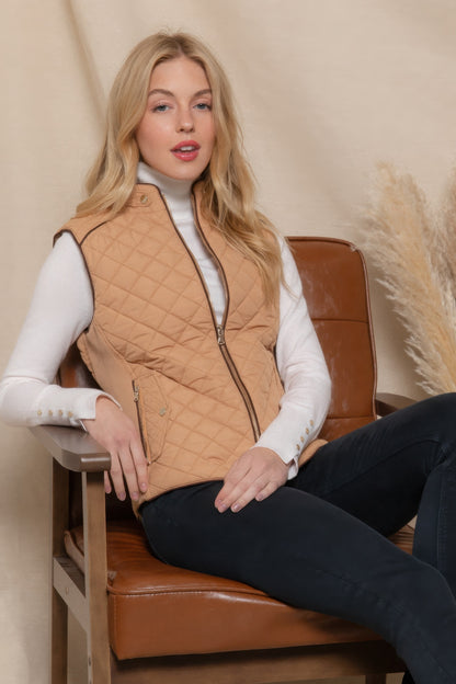 Suede Piping Quilted Padding Vest - Bejya