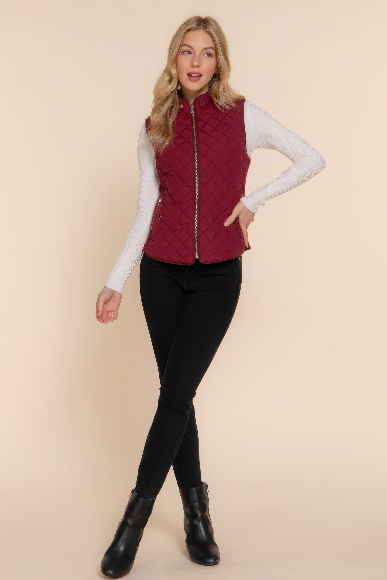 Suede Piping Quilted Padding Vest - Bejya