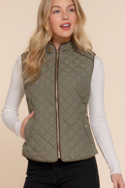 Suede Piping Quilted Padding Vest - Bejya