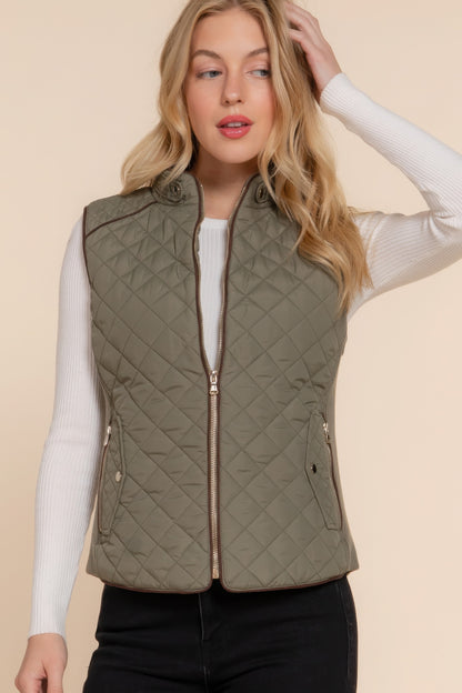 Suede Piping Quilted Padding Vest - Bejya