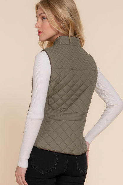 Suede Piping Quilted Padding Vest - Bejya