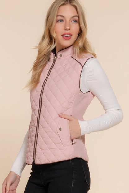 Suede Piping Quilted Padding Vest - Bejya