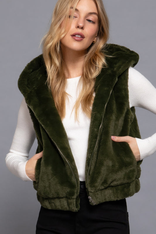 Women's Hoodie Faux Fur Vest - Bejya