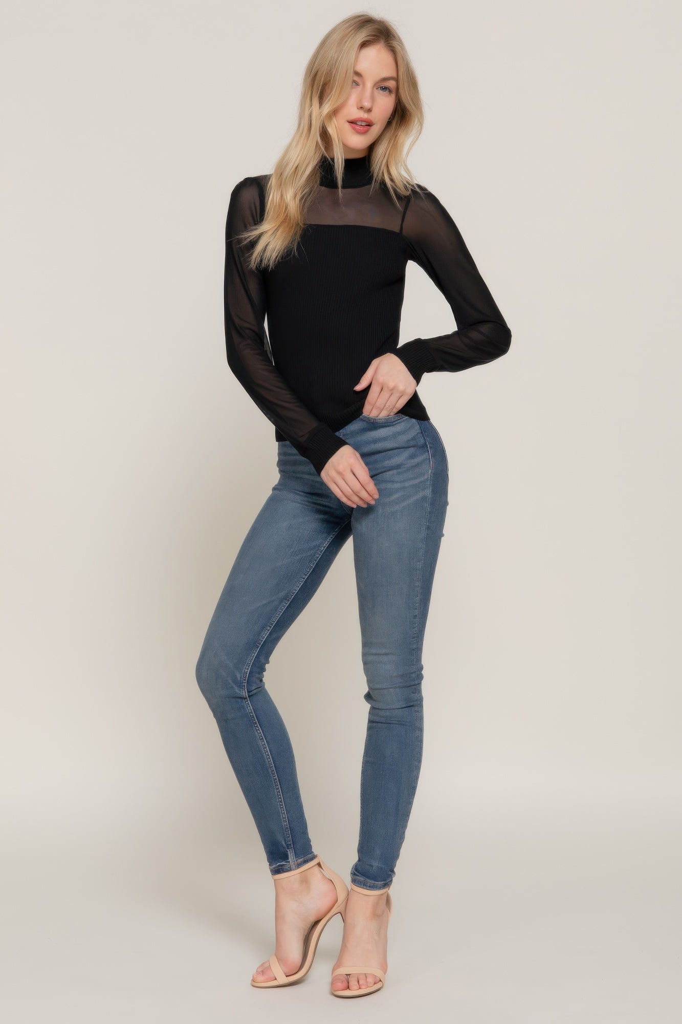 Bejya Mesh Panel Sweater Top - Bejya