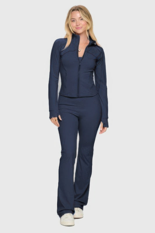 Premium Yoga Jacket W/jumpsuit Set | Navy - Bejya