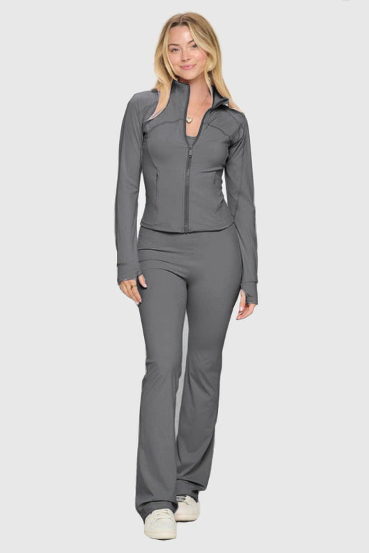 Premium Yoga Jacket W/jumpsuit Set | Grey - Bejya