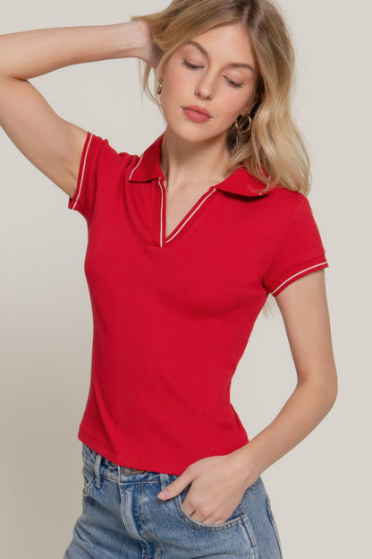 Short Sleeve | Polo Rib Knit Top - Bejya