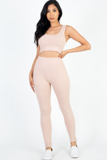 Ribbed Crop Top & Leggings Set - Bejya