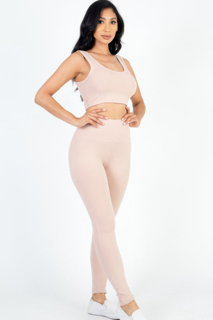 Ribbed Crop Top & Leggings Set - Bejya