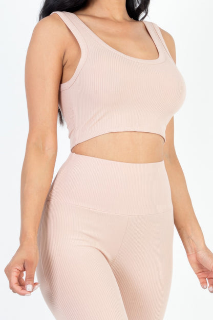 Ribbed Crop Top & Leggings Set - Bejya