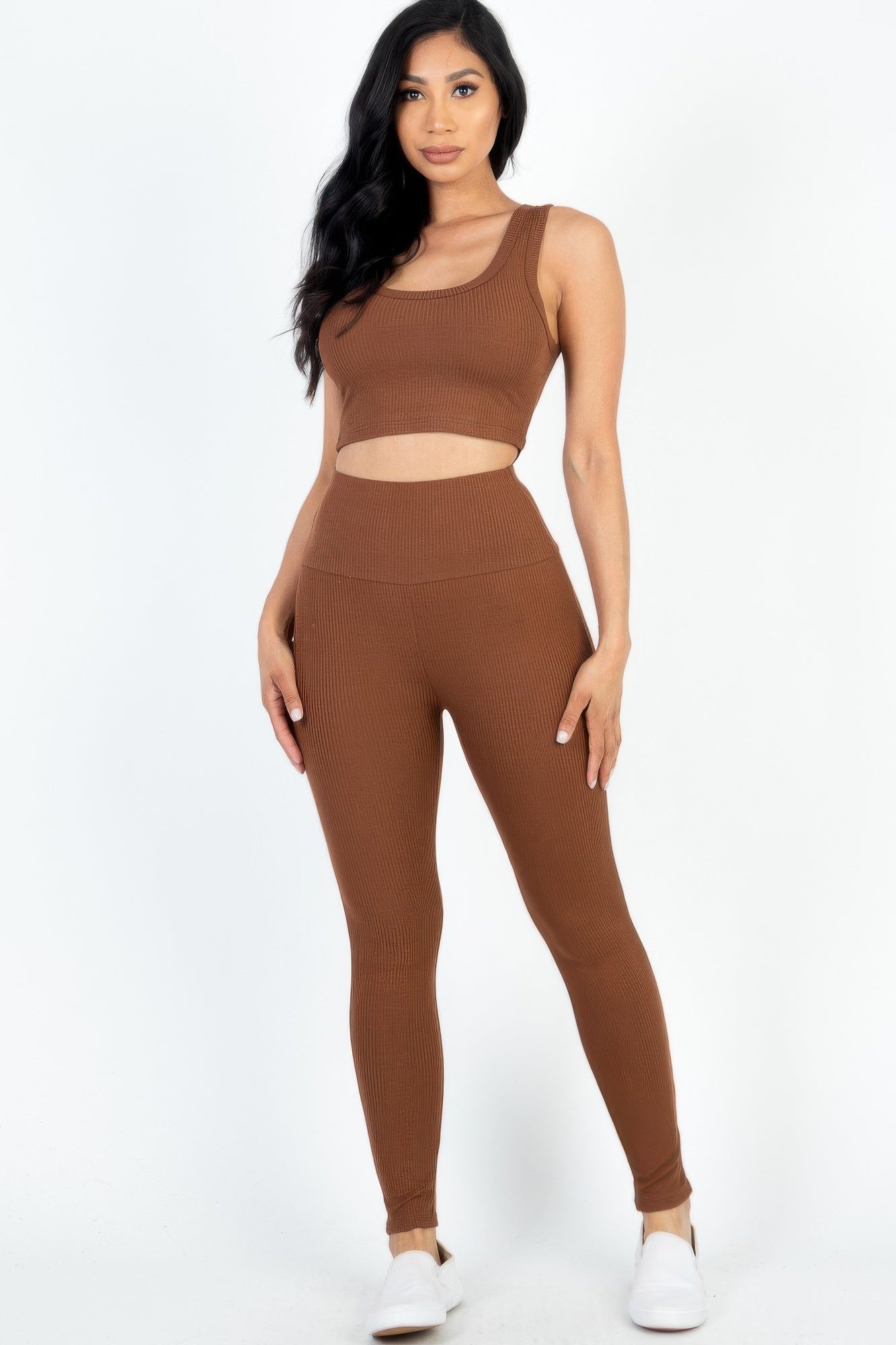 Ribbed Crop Top & Leggings Set - Bejya