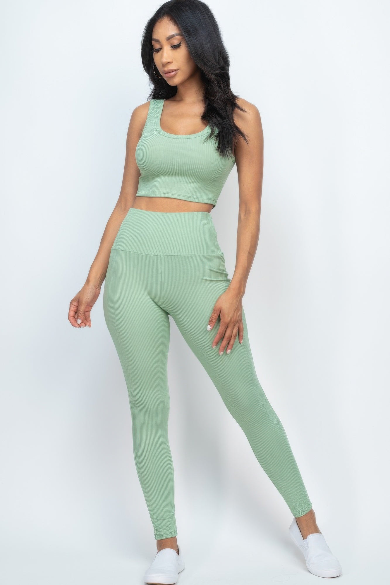 Ribbed Crop Top & Leggings Set - Bejya