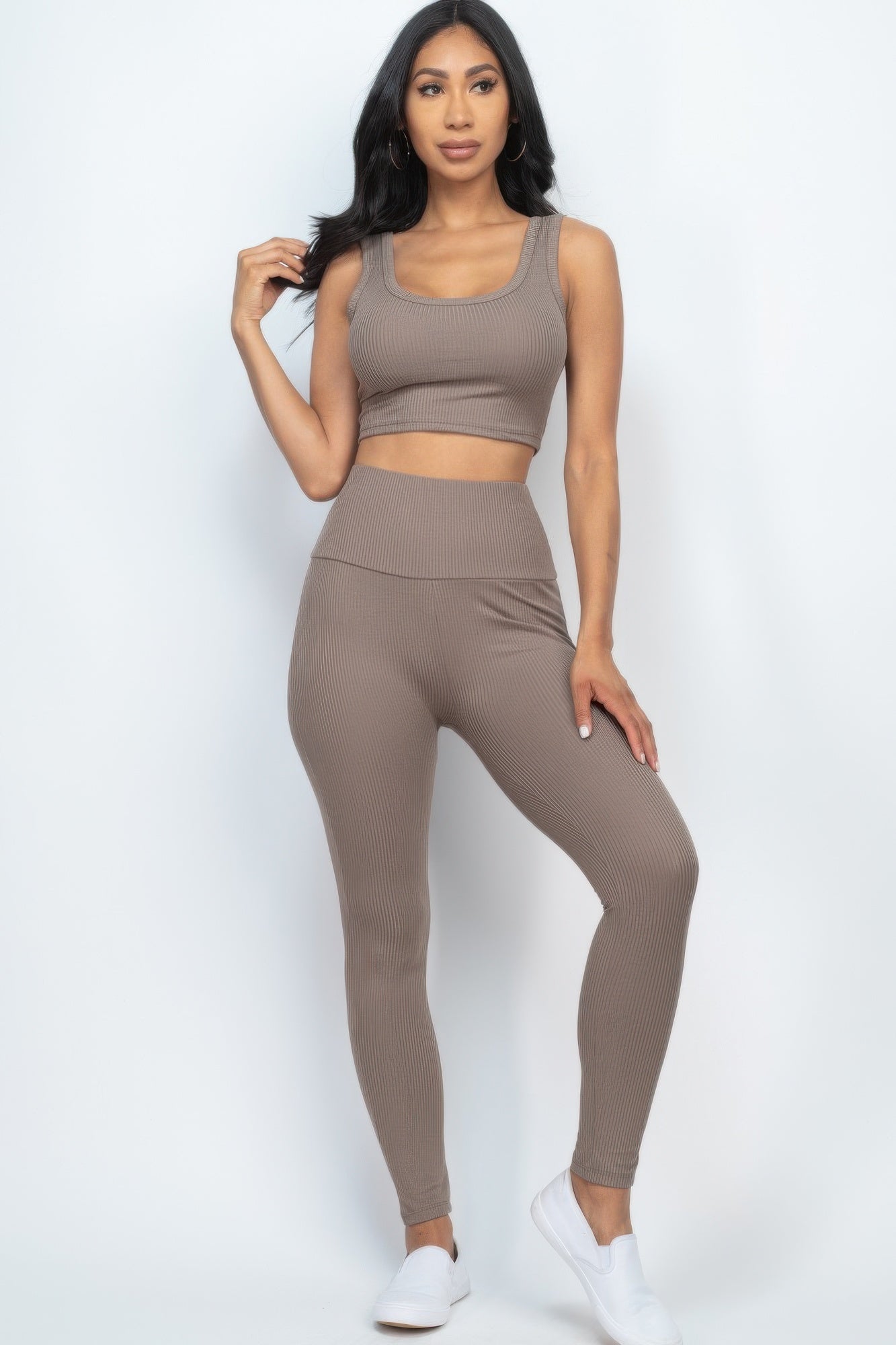 Ribbed Crop Top & Leggings Set - Bejya