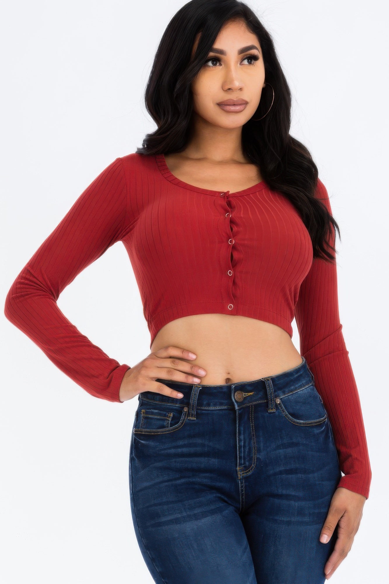 Ribbed Long Sleeve Snap Button | Crop Top - Bejya