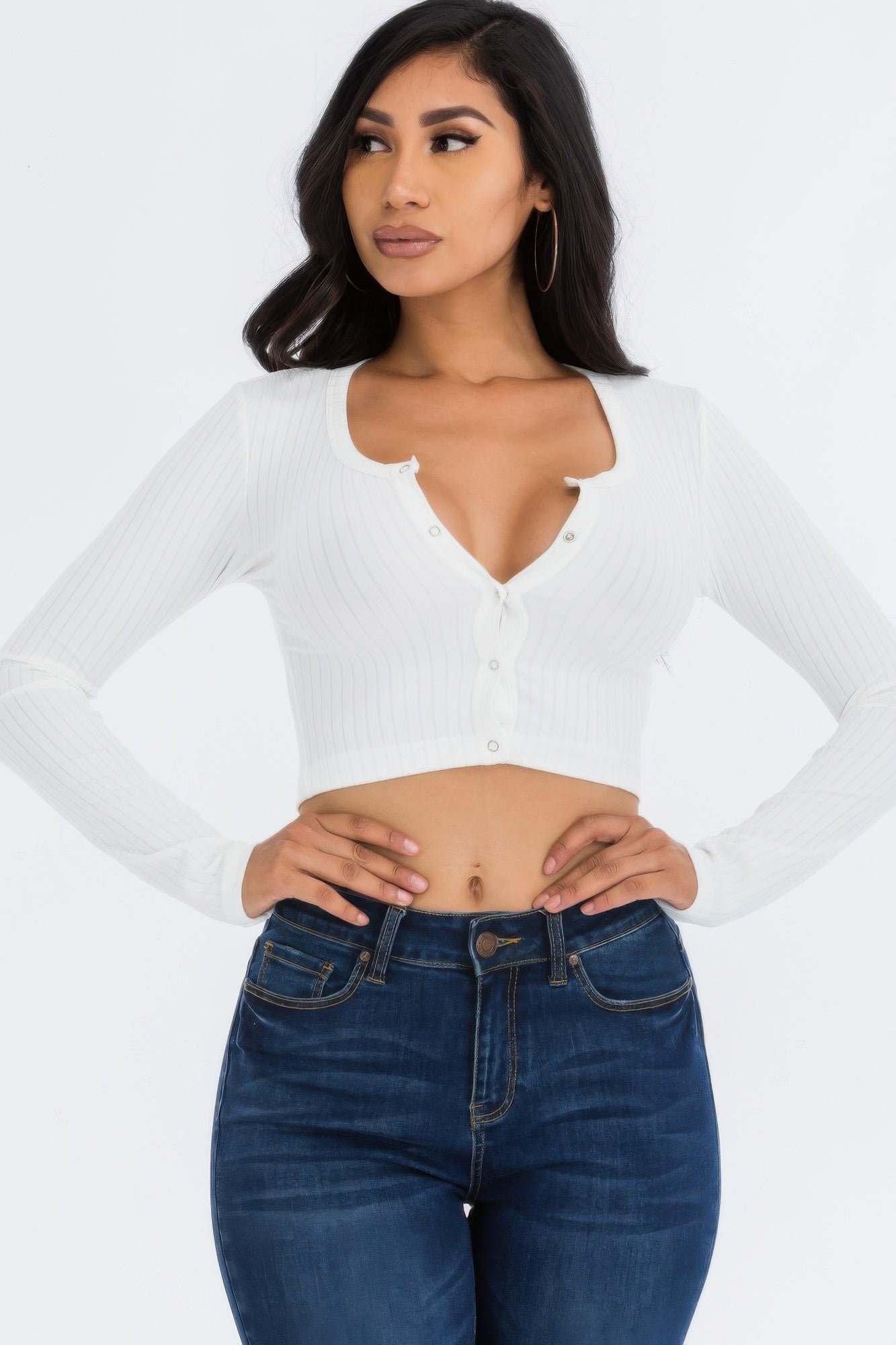 Ribbed Long Sleeve Snap Button | Crop Top - Bejya