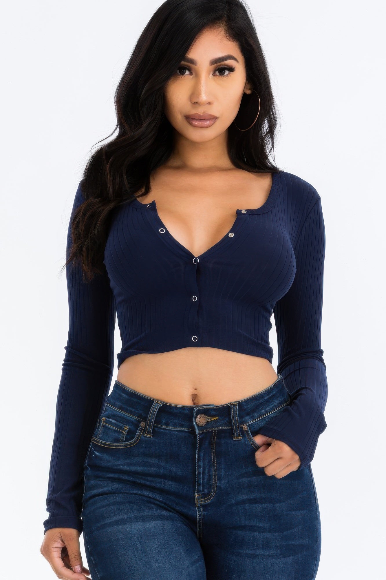 Ribbed Long Sleeve Snap Button | Crop Top - Bejya