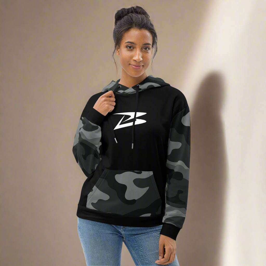 Bejya Sportwear | Women's Unisex Hoodie | Black & Camouflage - Bejya