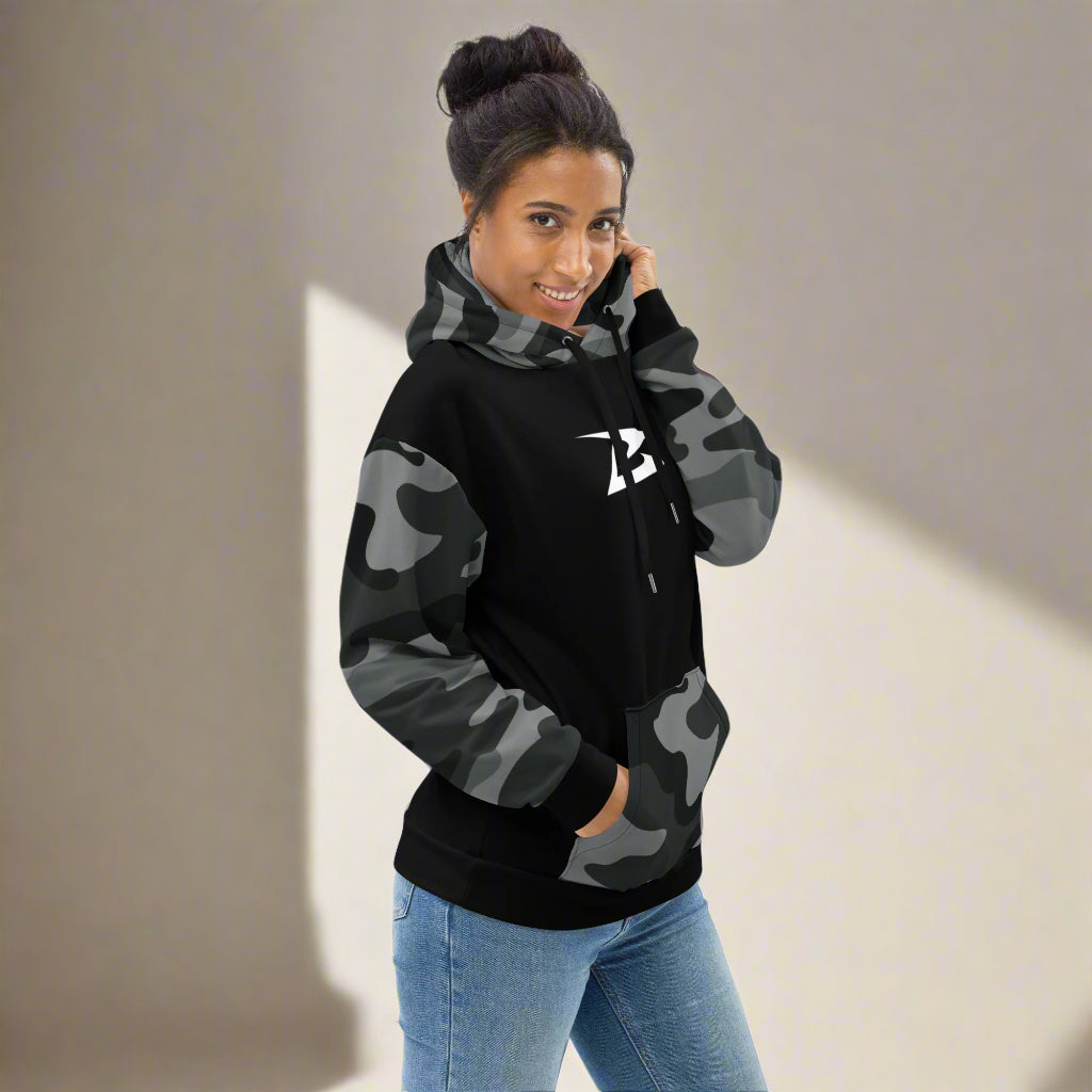 Bejya Sportwear | Women's Unisex Hoodie | Black & Camouflage - Bejya